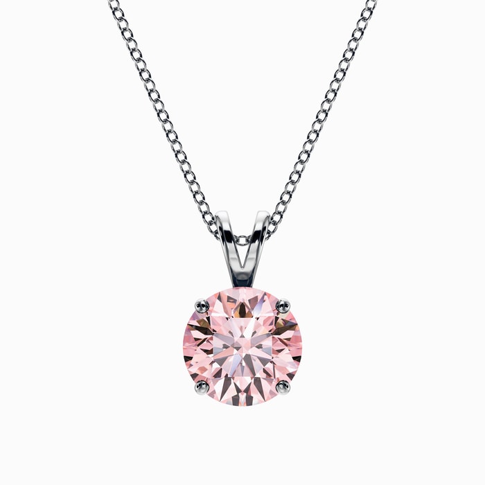 Fancy Pink Round Lab Diamond Pendant in White Gold (2 Carat)