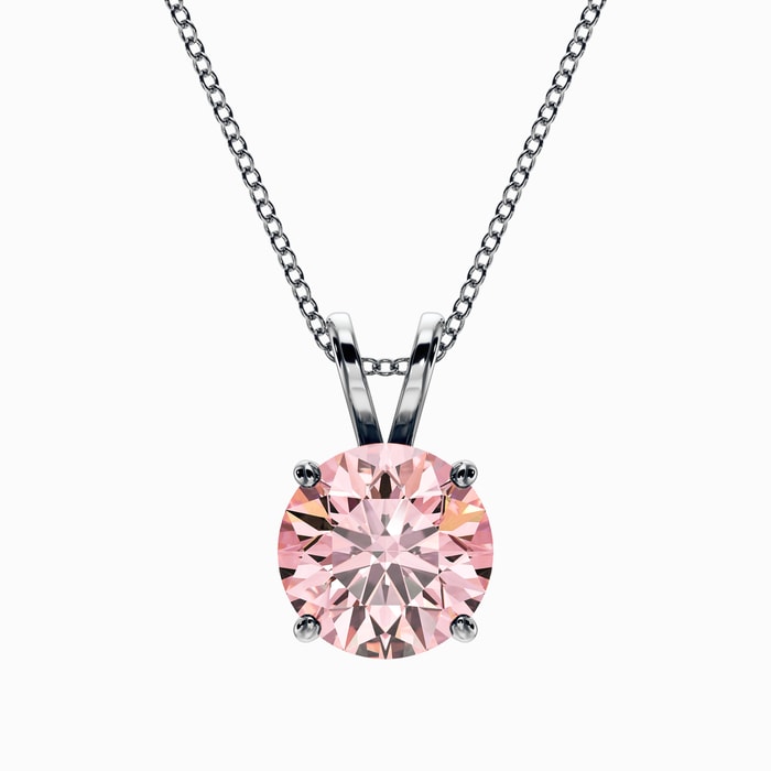 Fancy Pink Round Lab Diamond Pendant in White Gold (3 Carat)