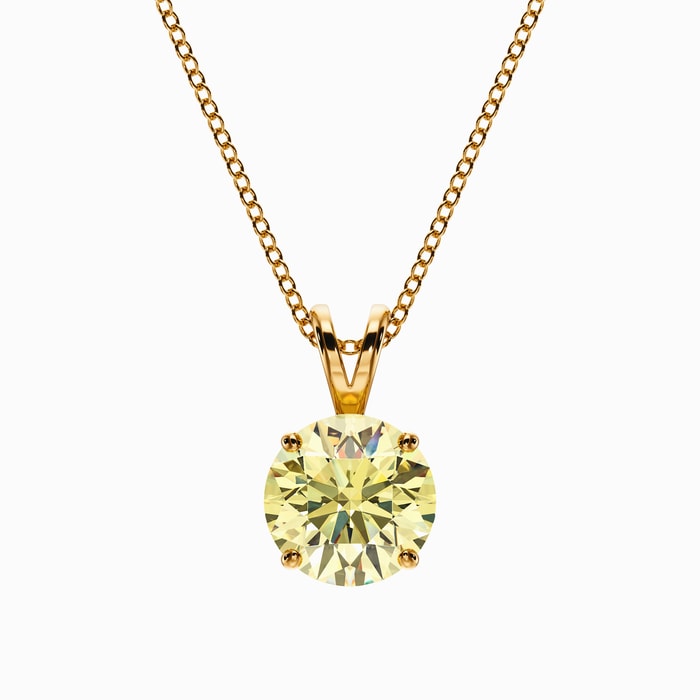 Fancy Yellow Round Lab Diamond Pendant in Yellow Gold (2 Carat)