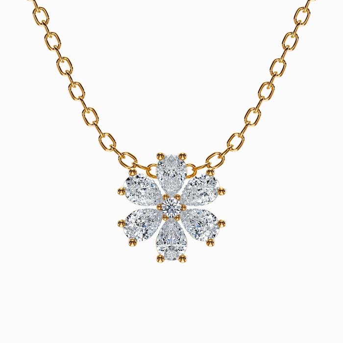 Floral Lab Diamond Pendant in Yellow Gold (0.90 Carat)