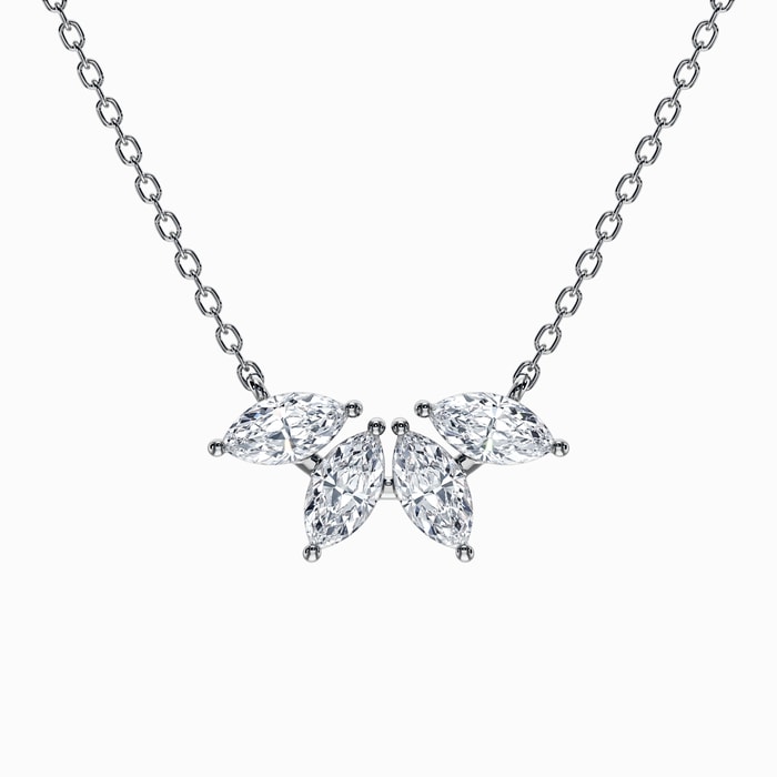 Floral Marquise Lab Diamond Cluster Necklace in White Gold (0.70 Carat)