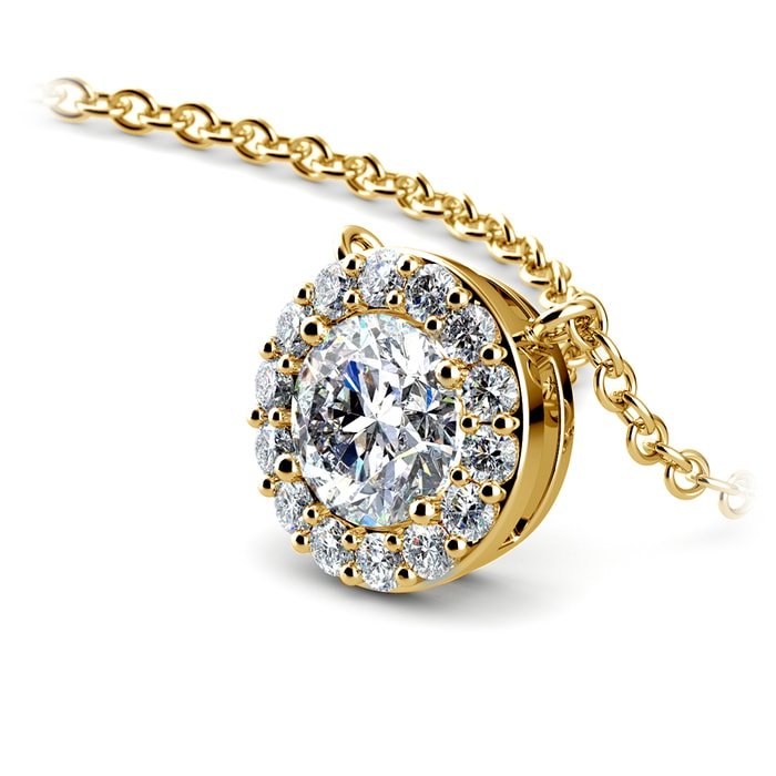 Classic Halo Diamond Pendant Setting In Yellow Gold