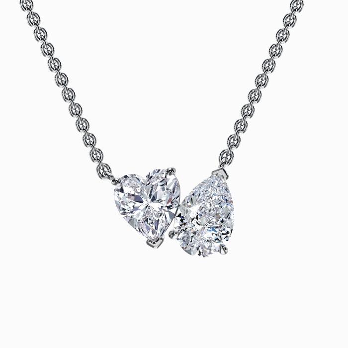 Toi Et Moi Heart and Pear Lab Diamond Necklace in White Gold (2.00 carat)
