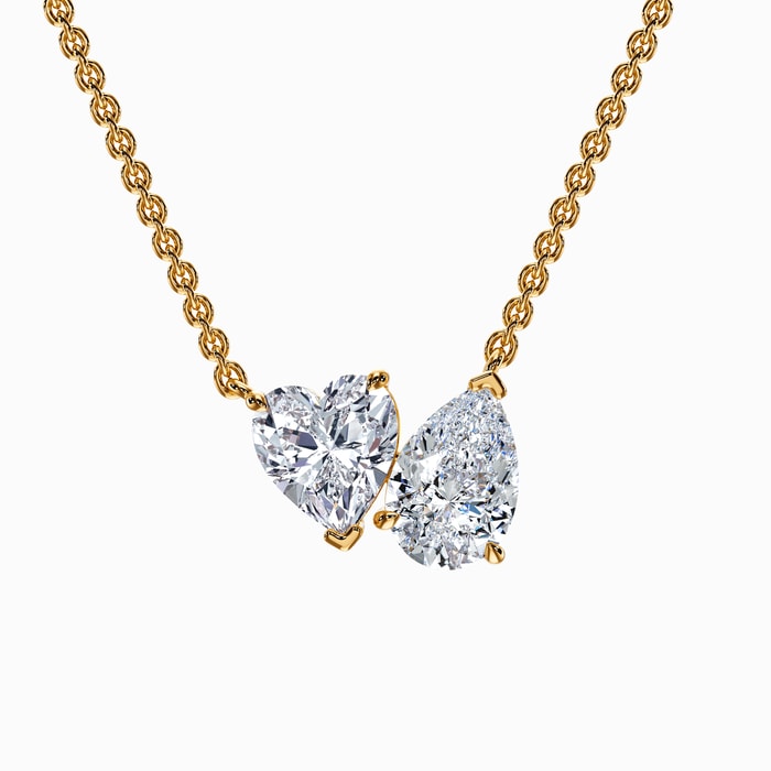 Toi Et Moi Heart and Pear Lab Diamond Necklace in Yellow Gold (2.00 carat)