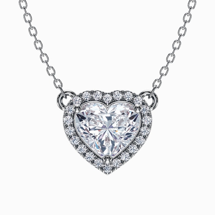 Heart Shape Halo Lab Diamond Pendant in White Gold (1.10 Carat)