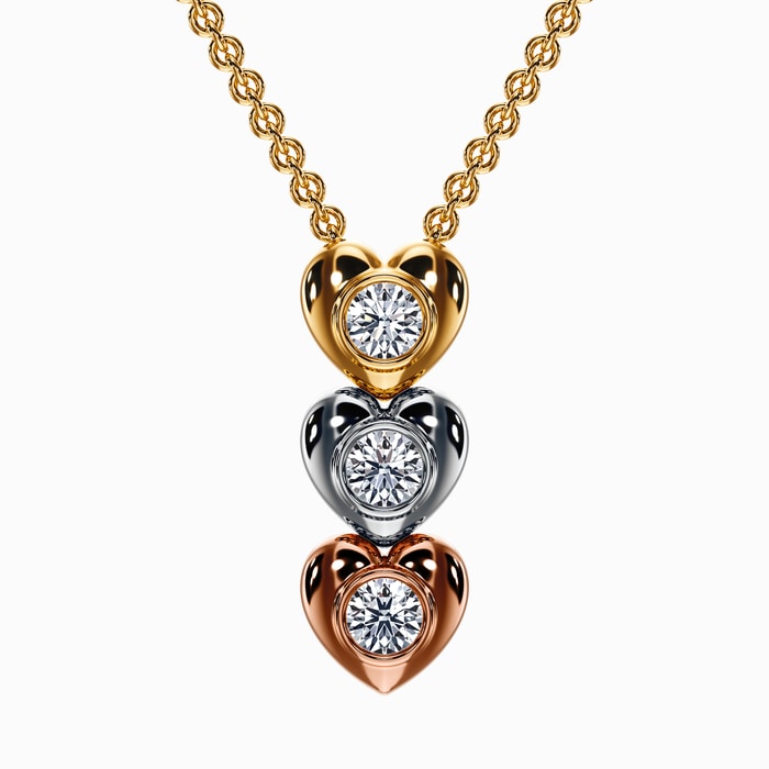 Heart Shape Lab Diamond Bezel Pendant in Three Tone Gold (0.50 Carat)