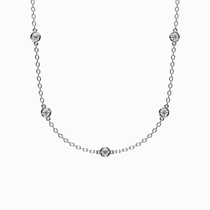 Lab Diamond Bezel Chain Necklace in White Gold (0.68 Carat)