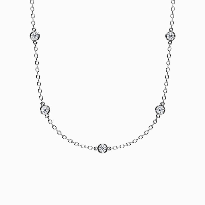 Lab Diamond Bezel Chain Necklace in White Gold (0.86 Carat)