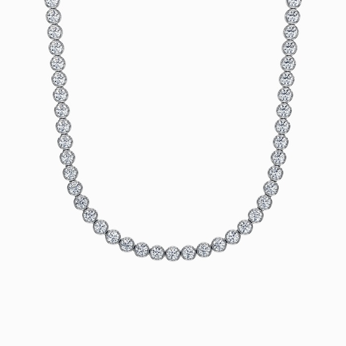 Lab Diamond Round Bezel Tennis Necklace in White Gold (10 Carat)