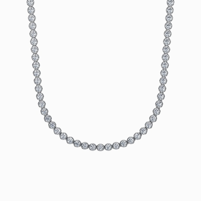 Lab Diamond Round Bezel Tennis Necklace in White Gold (6 Carat)