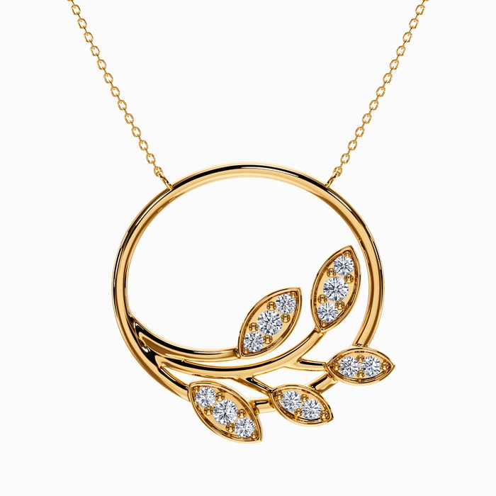 Leaf Circle Lab Diamond Pendant in Yellow Gold