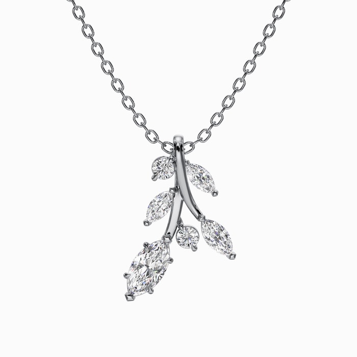 Marquise and Round Lab Diamond Vine Drop Pendant in White Gold (1.50 Carat)