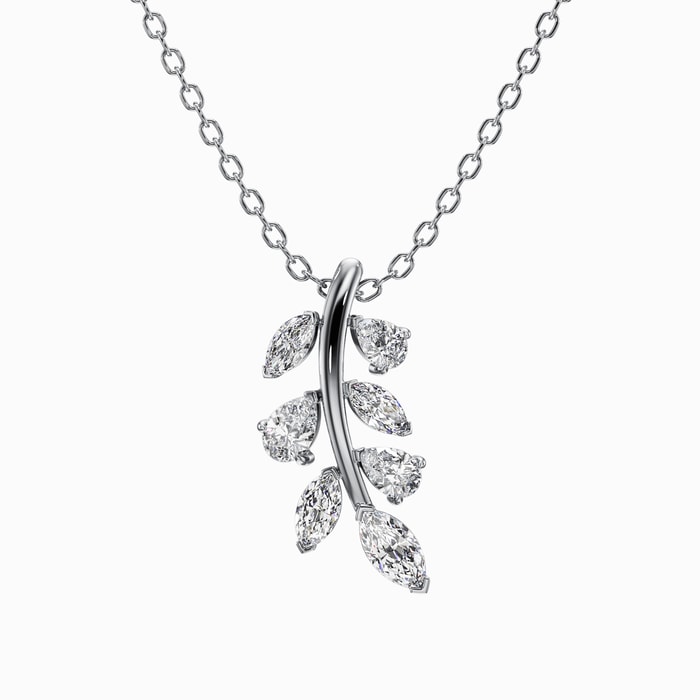 Pear and Marquise Lab Diamond Leaf Pendant in White Gold (1.50 Carat)