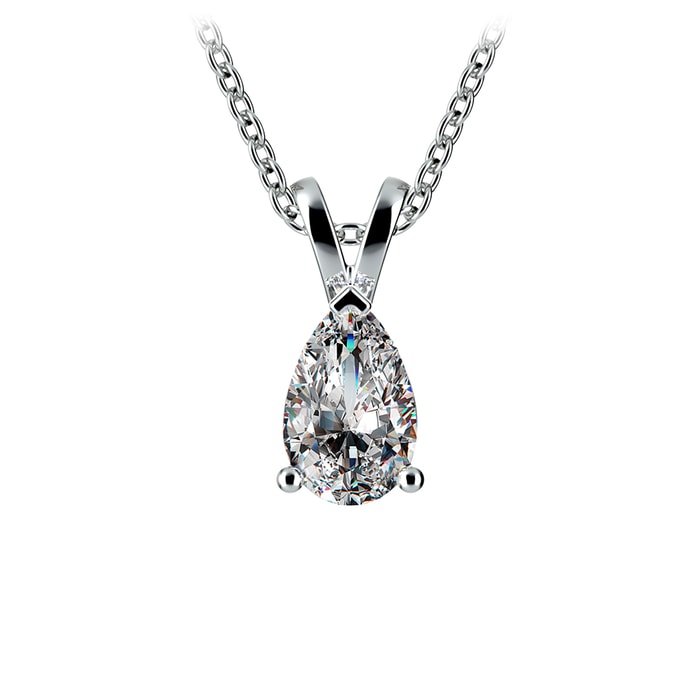 Pear Shaped Diamond Pendant Necklace In White Gold (3/4 Ctw)