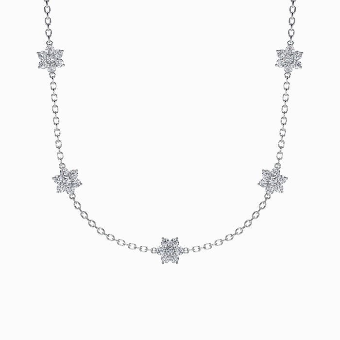 Petite Floral Lab Diamond Station Necklace in White Gold