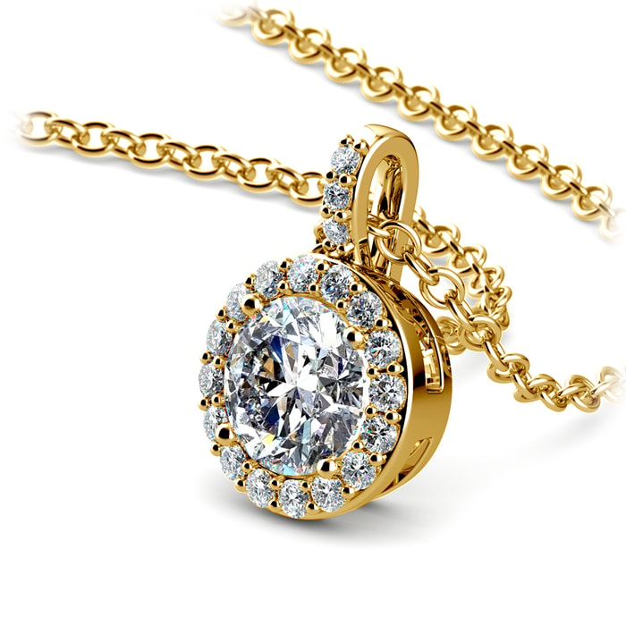 Petite Diamond Halo Pendant Setting In Yellow Gold
