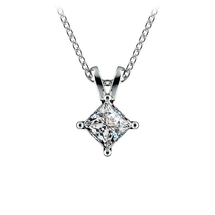 1/2 Carat Princess Cut Diamond Pendant Necklace In White Gold