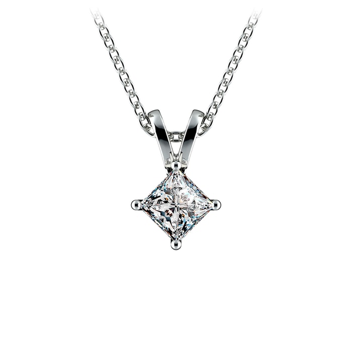 Princess Cut Diamond Solitaire Pendant In White Gold (1/5 Ctw)