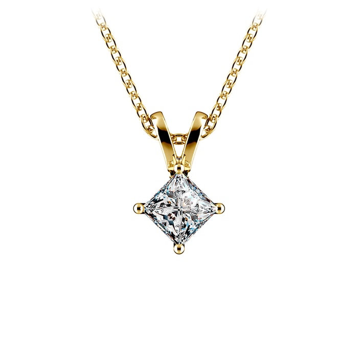 1/4 Carat Princess Cut Diamond Necklace In Yellow Gold