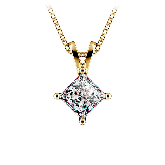 One Carat Princess Diamond Necklace Solitaire In Yellow Gold