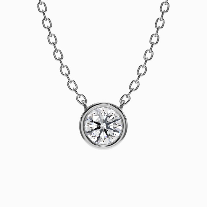 Round Lab Diamond Bezel Pendant in White Gold (1.00 carat)