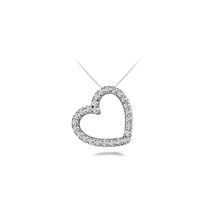 Diamond Slanted Heart Necklace In White Gold