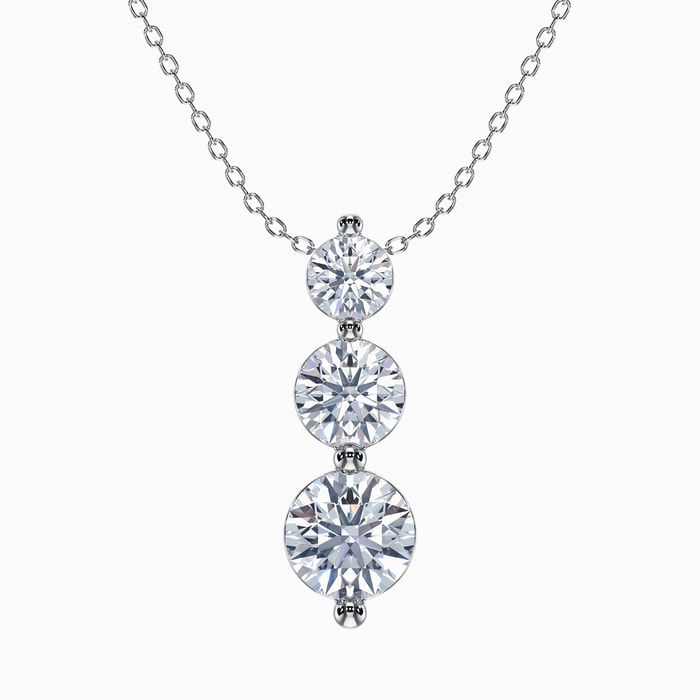 Three Stone Round Lab Diamond Pendant in White Gold (3 Carat)