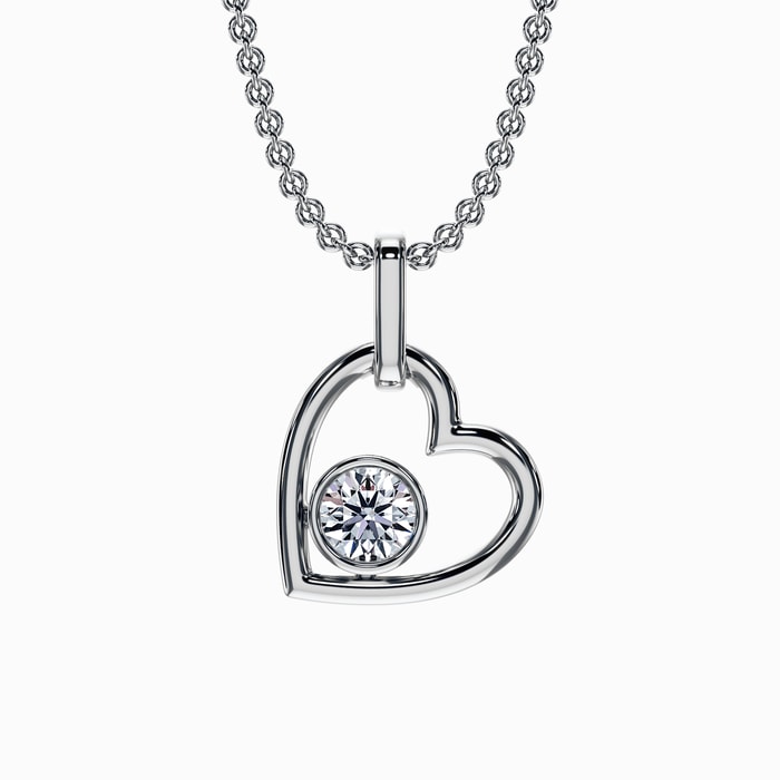 Tilted Heart Shape Lab Diamond Bezel Pendant in White Gold (0.33 Carat)