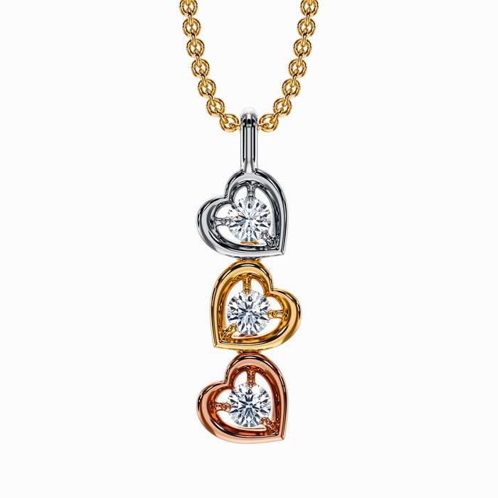 Tilted Heart Shape Lab Diamond Pendant in Three Tone Gold (0.33 Carat)
