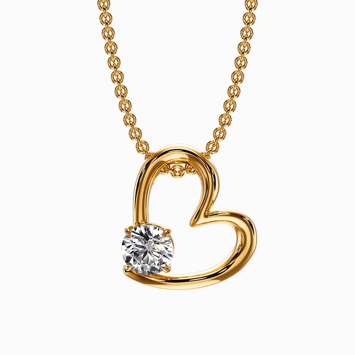 Tilted Heart Shape Lab Diamond Pendant in Yellow Gold (0.50 Carat)