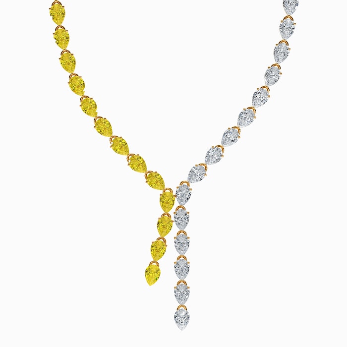 Two-Tone Pear Lab Diamond Lariat Necklace in Yellow Gold