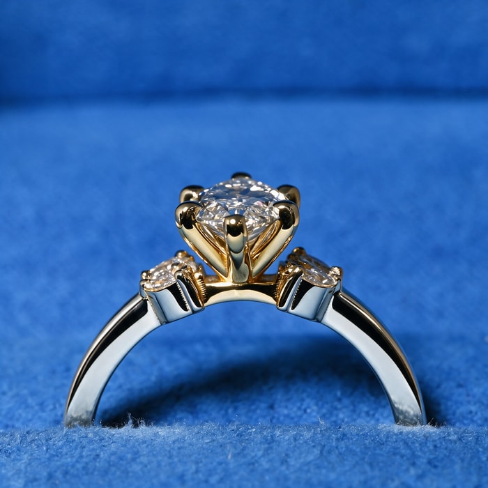 1.53 Carat Lab Marquise Diamond Diamond Cluster Engagement Ring in Yellow Gold