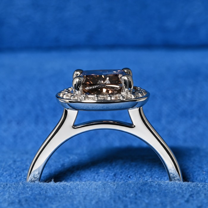 2.57 Carat Lab Cushion Fancy Brown Diamond Halo Diamond Engagement Ring in White Gold (0.24 Carat)