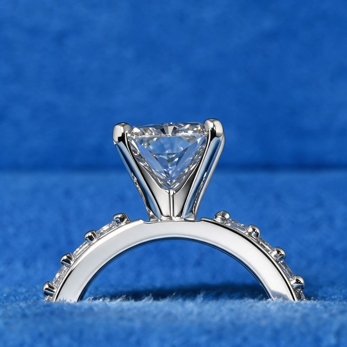 2.85 Carat Lab Radiant Diamond Regal Emerald Diamond Engagement Ring in White Gold