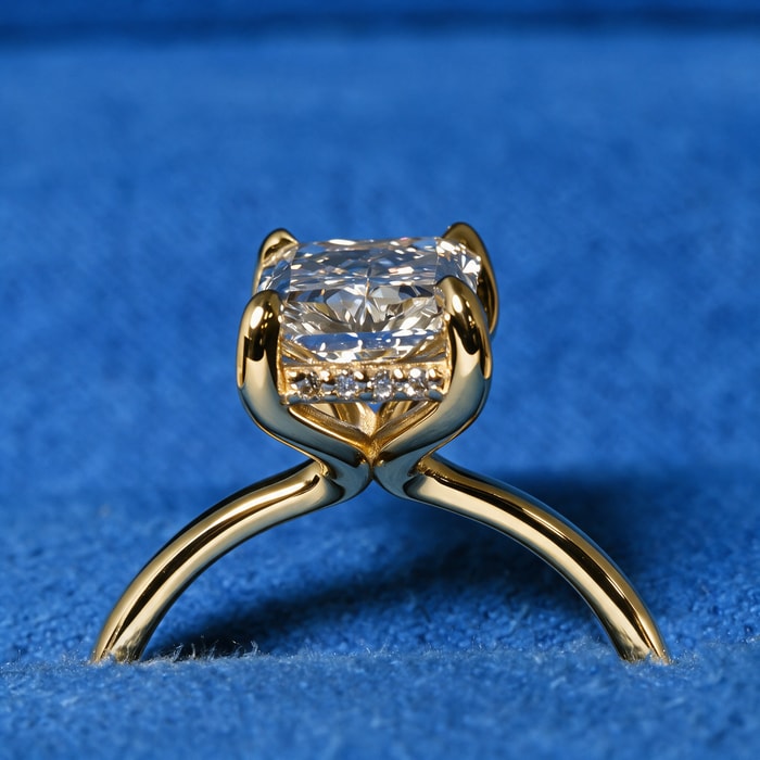 3.00 Carat Lab Radiant Diamond Blooming Engagement Ring with Hidden Halo in Yellow Gold