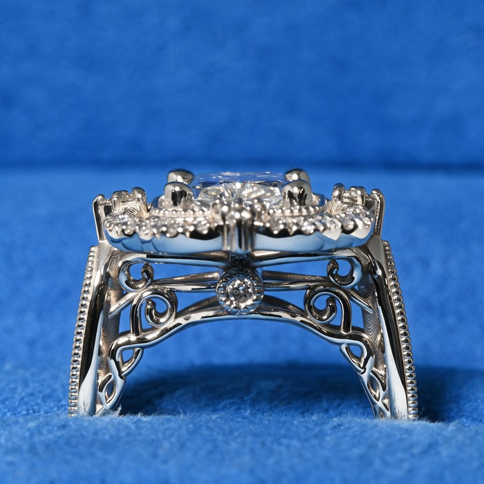 3.10 Carat Lab Radiant Diamond Halo Diamond Vintage Engagement Ring in White Gold