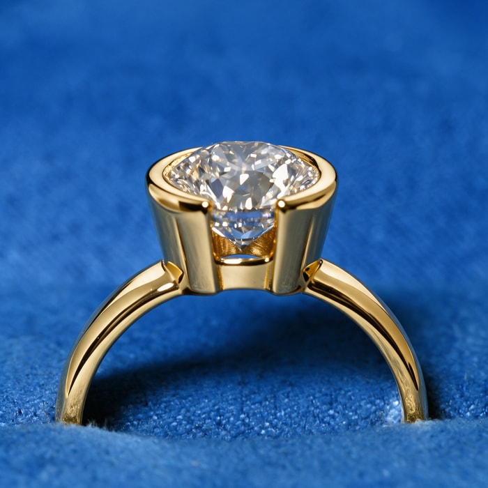 3.10 Carat Lab Round Diamond Half Bezel Engagement Ring in Yellow Gold