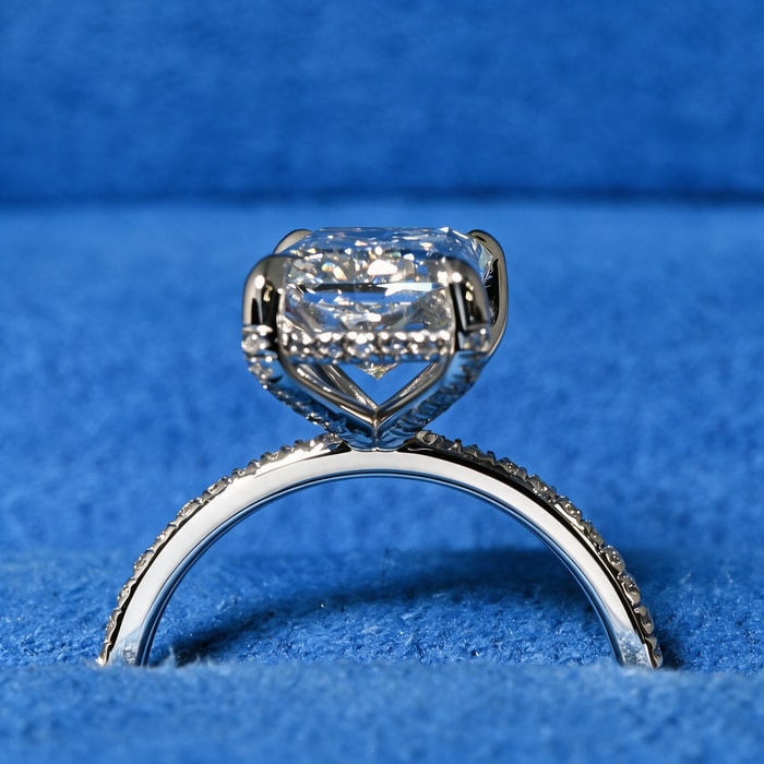 4.03 Carat Lab Radiant Diamond Petite Engagement Ring With Diamond Prongs in White Gold