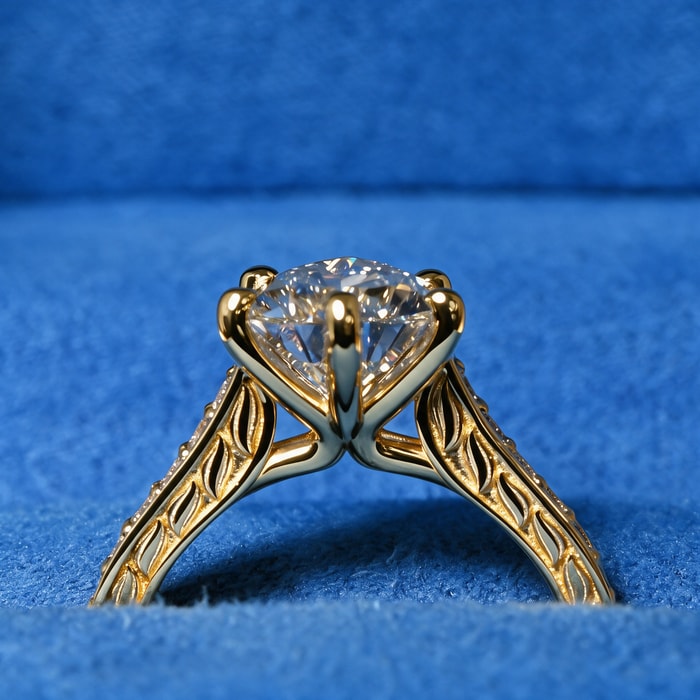 4.40 Carat Lab Pear Diamond Antique Floral Diamond Ring Setting in Yellow Gold