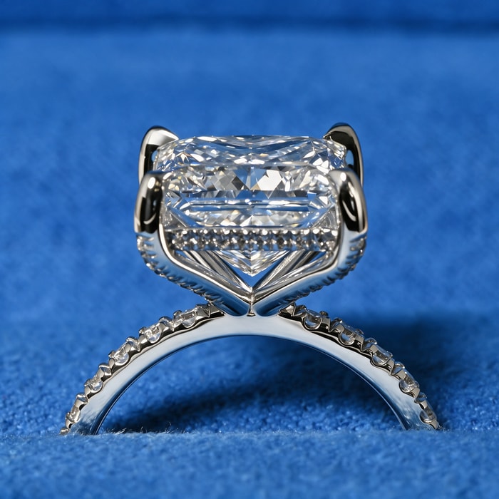 5.03 Carat Lab Princess Diamond Engagement Ring With Diamond Prongs in White Gold