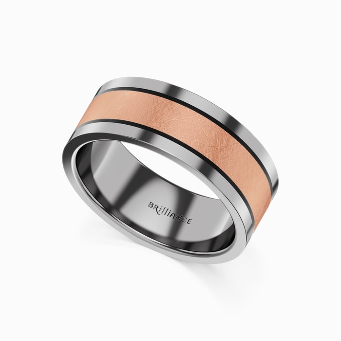 Men's Wedding Ring with Rose Gold Inlay in Titanium (8 mm)