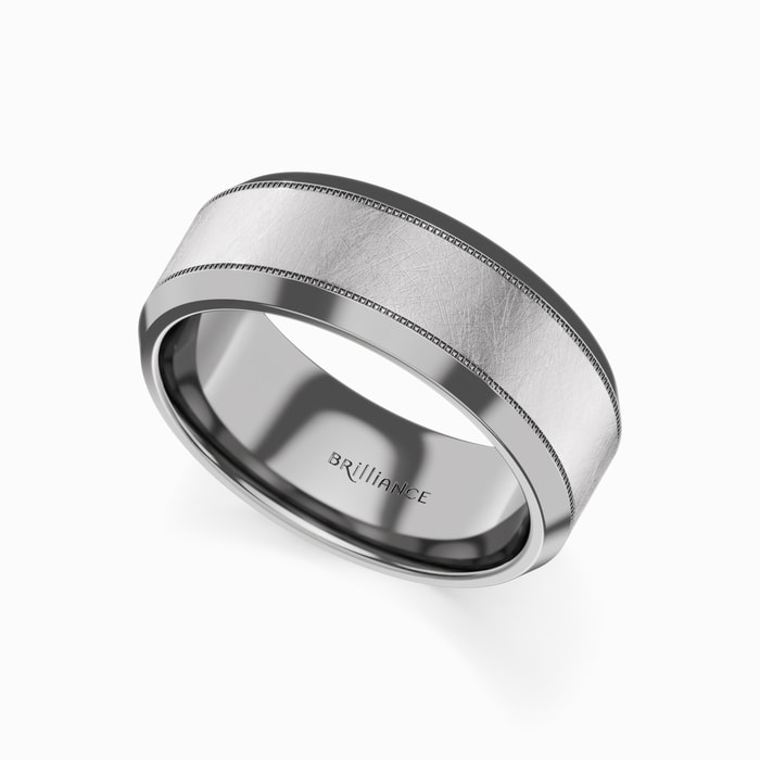 Beveled Milgrain Men's Wedding Ring in Titanium (8 mm)