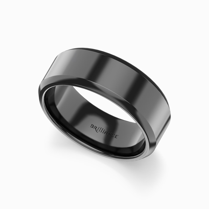 Beveled Men's Wedding Ring in Black Titanium (8 mm)