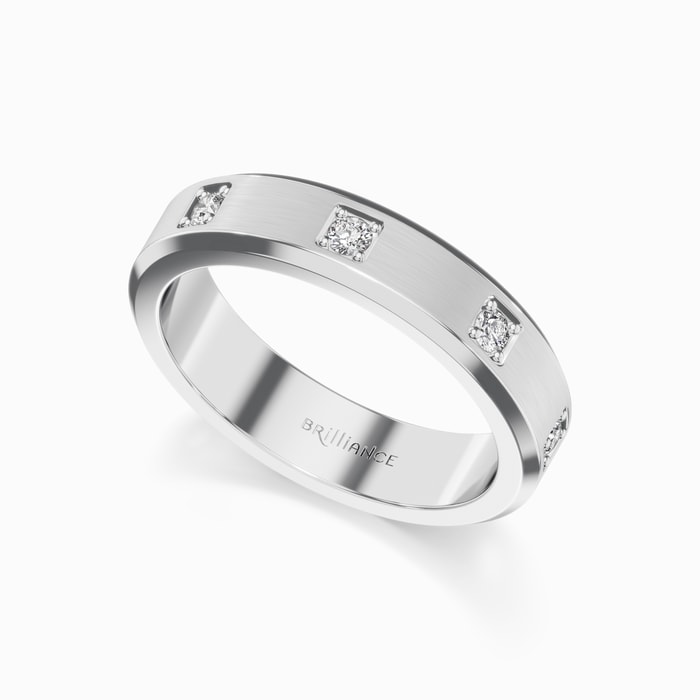 Beveled Edge Diamond Men's Eternity Wedding Ring in Platinum (5 mm)