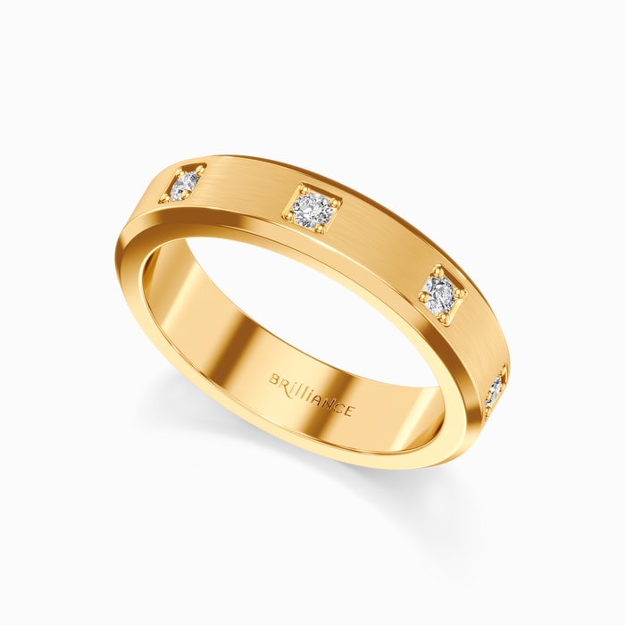 Beveled Edge Diamond Men's Eternity Wedding Ring in Yellow Gold (5 mm)