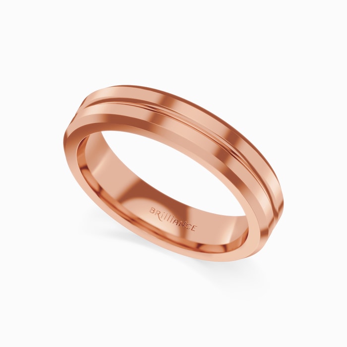 Beveled Edge Men's Wedding Ring with Centered Groove in Rose Gold (5 mm)
