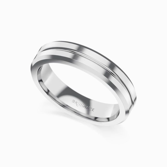 Beveled Edge Men's Wedding Ring with Centered Groove in White Gold (5 mm)