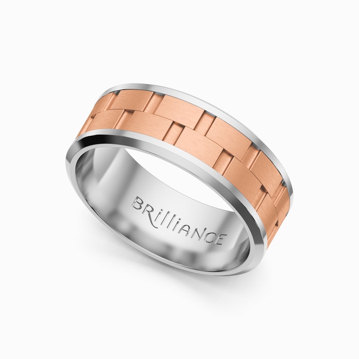 Sandblasted Inlay Men's Wedding Ring in White & Rose Gold (8mm)