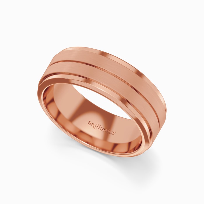Beveled Satin Finish Men's Wedding Ring in Rose Gold (8 mm)