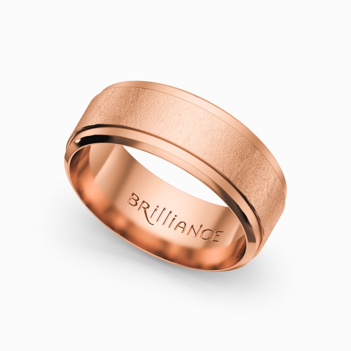 7 Mm Beveled Edge Matte Mens Wedding Band In Rose Gold 
